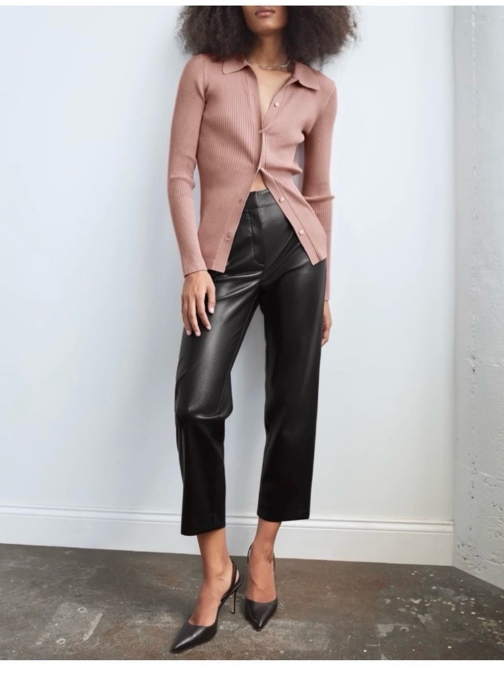 Aritzia Babaton Command Cropped Vegan Leather Pants Black Size 16